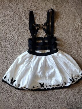 Little For Big Bondage Bunny Skirt Black Suspenders White Skirt Size S